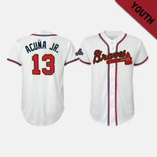 Youth Atlanta Braves #13 Ronald Acuna Jr. Replica 2022 Gold Program Jersey - White Youth Atlanta Braves #13 Ronald Acuna Jr. Replica 2022 Gold Program Jersey - White