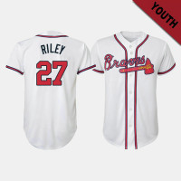 Youth Atlanta Braves Austin Riley #27 White Replica Home Jersey