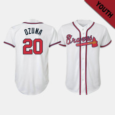 Youth Atlanta Braves Marcell Ozuna #20 White Replica Home Jersey