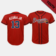 Youth Atlanta Braves Ronald Acuna Jr. #13 Scarlet Cool Base Majestic Official Alternate Jersey Youth Atlanta Braves Ronald Acuna Jr. #13 Scarlet Cool Base Majestic Official Alternate Jersey