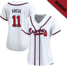 Orlando Arcia #11 Atlanta Braves Women's Home Jersey - White Limited