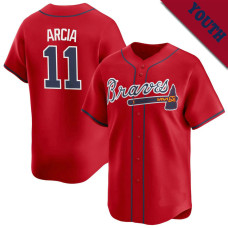 Orlando Arcia #11 Atlanta Braves Alternate Youth Jersey – Red Limited