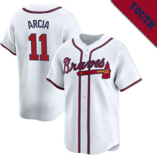Orlando Arcia #11 Atlanta Braves Youth Home Jersey - White Elite